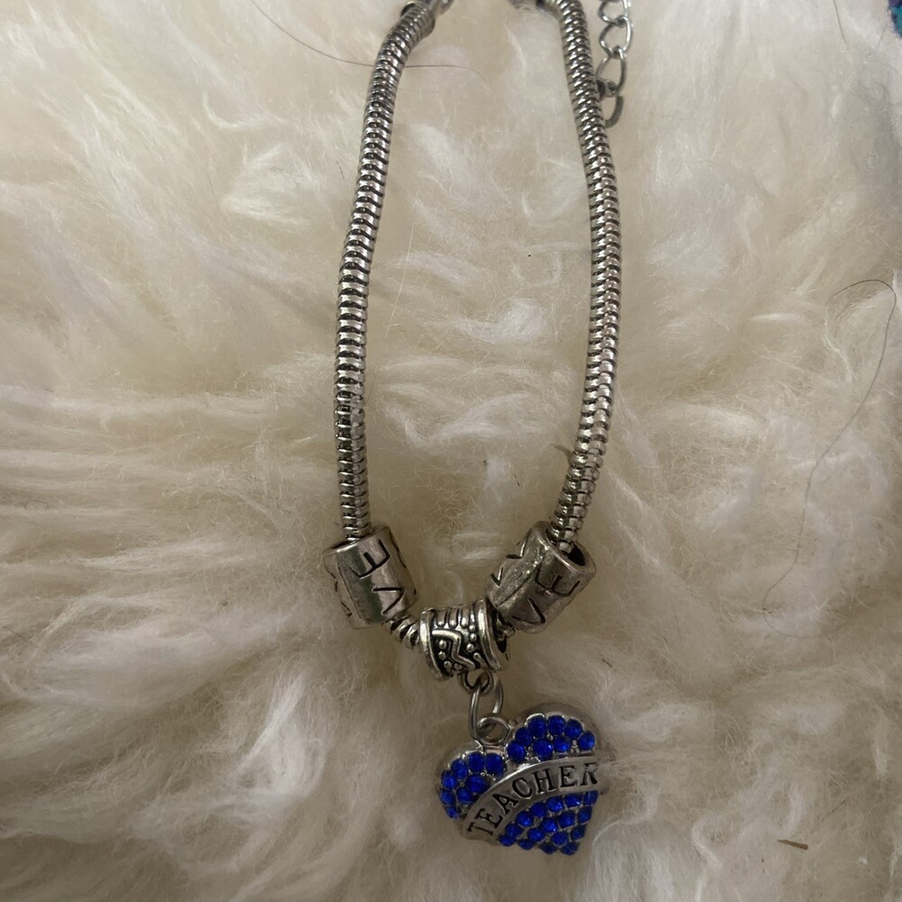 Heart Crystal Rhinestone Teacher Chain Pendant Bracelet Christmas Gift Teacher